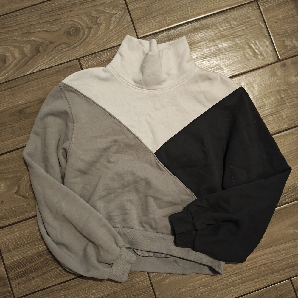 Abercrombie & Fitch Colorblock Funnel Neck Sweater - White, Gray, Black
